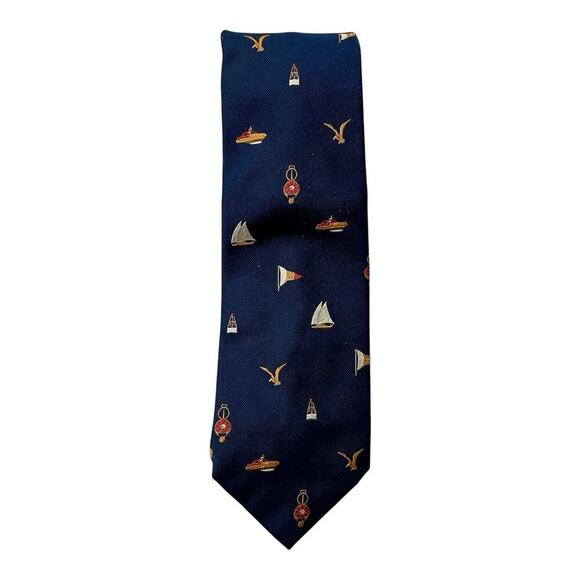 Vintage Ticuna Necktie Nautical Navy Blue Ships Boats Coastal Preppy Coastal - Picture 3 of 6